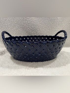 Cobalt Blue Woven Ceramic Bread Basket MMA 1992 Metro Museum of Art, beautiful